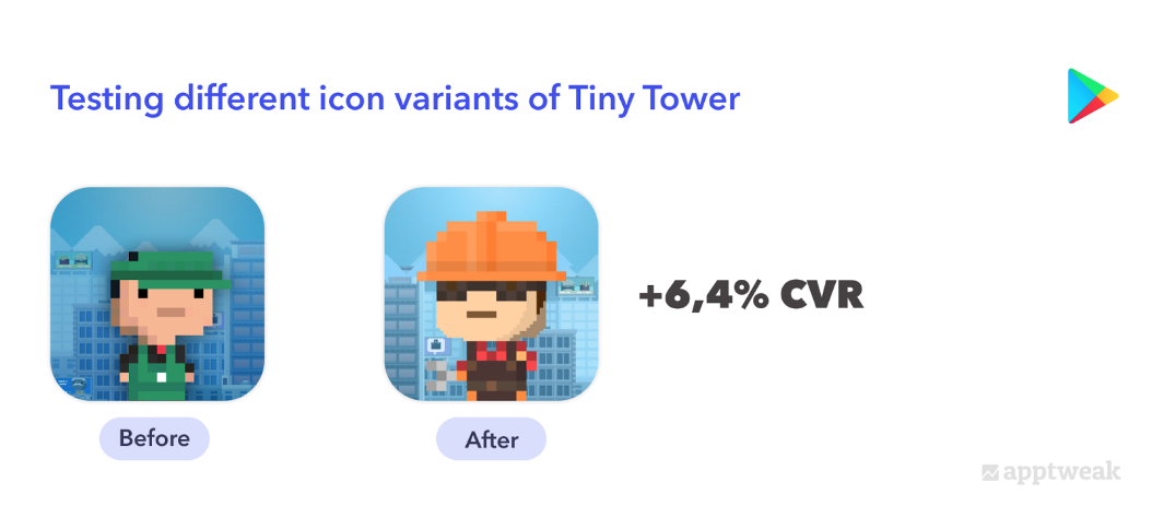 Before and After versions of the TinyTower icon