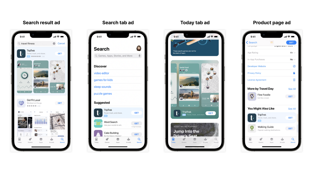 Different ad placements on the App Store
