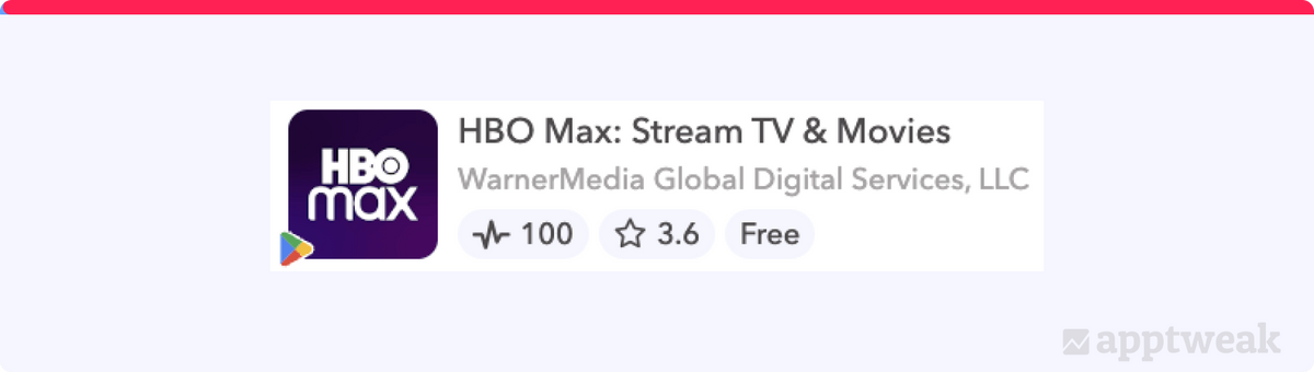 HBOは、ブランド名の後に組み合わせキーワードを追加してアプリの機能を反映しています。