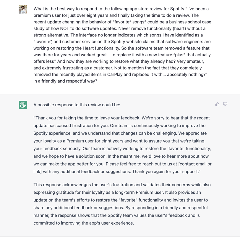 ChatGPT can help you craft an effective response that addresses your app user concerns