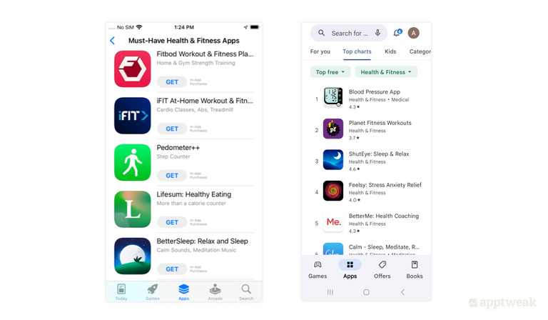 Difference between a category list on iOS vs Google Play