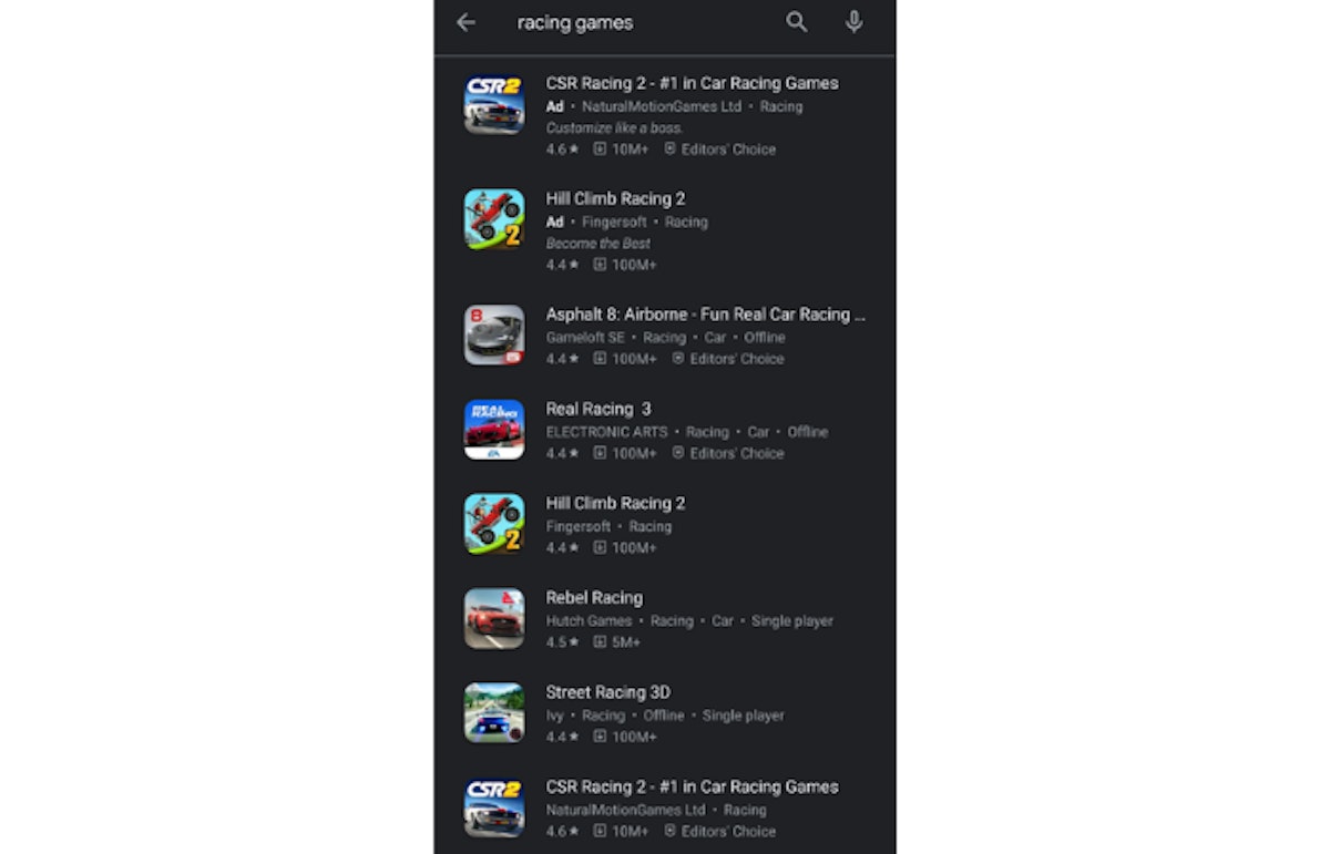 Les balises du Play Store sont désormais également affichées dans les résultats de recherche pour certaines requêtes, à côté du nom du développeur. Les balises du Play Store sont désormais également affichées dans les résultats de recherche pour certaines requêtes, à côté du nom du développeur.