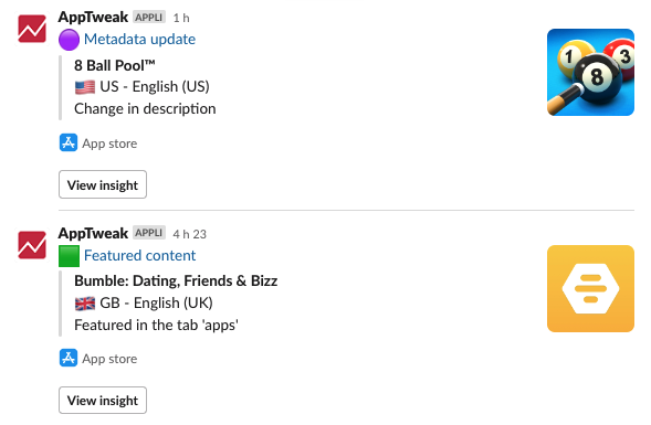 ASO tools - Receive smart insights via Slack