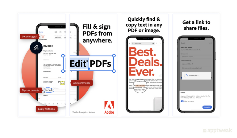 美国的 Adobe Acrobat Reader，iOS 已在第一个屏幕截图中以注释框和缩放功能最佳地显示了该应用的功能