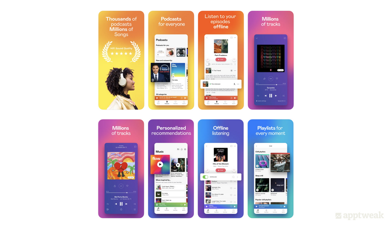 Deezer custom product page vs default product page on the App Store, US