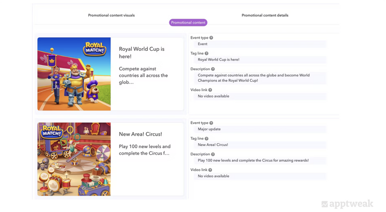 AppTweak 上的 Royal Match 的 LiveOps 卡片