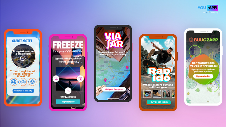 Eye-catching interstitial mobile ads featuring short, quippy copy can re-engage users to take a desired action in your app