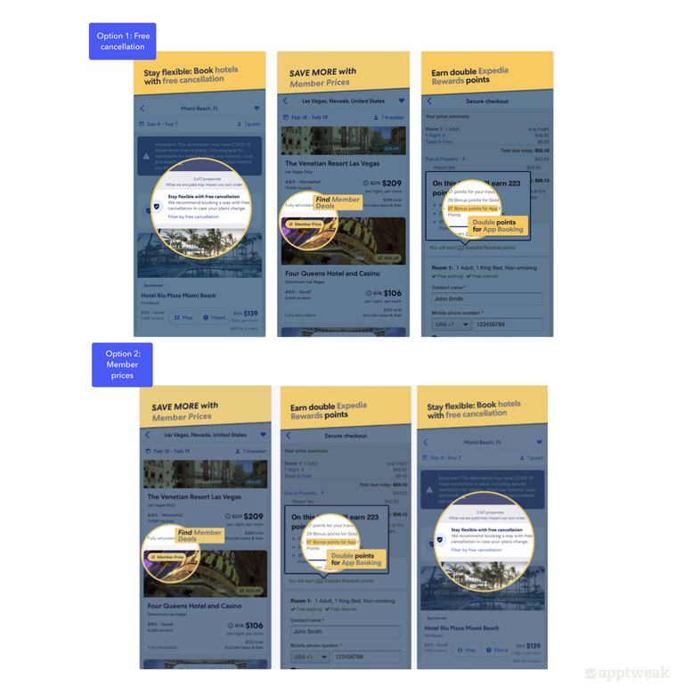 Expediaは異なる価値提案を示すスクリーンショットをA/Bテストできます