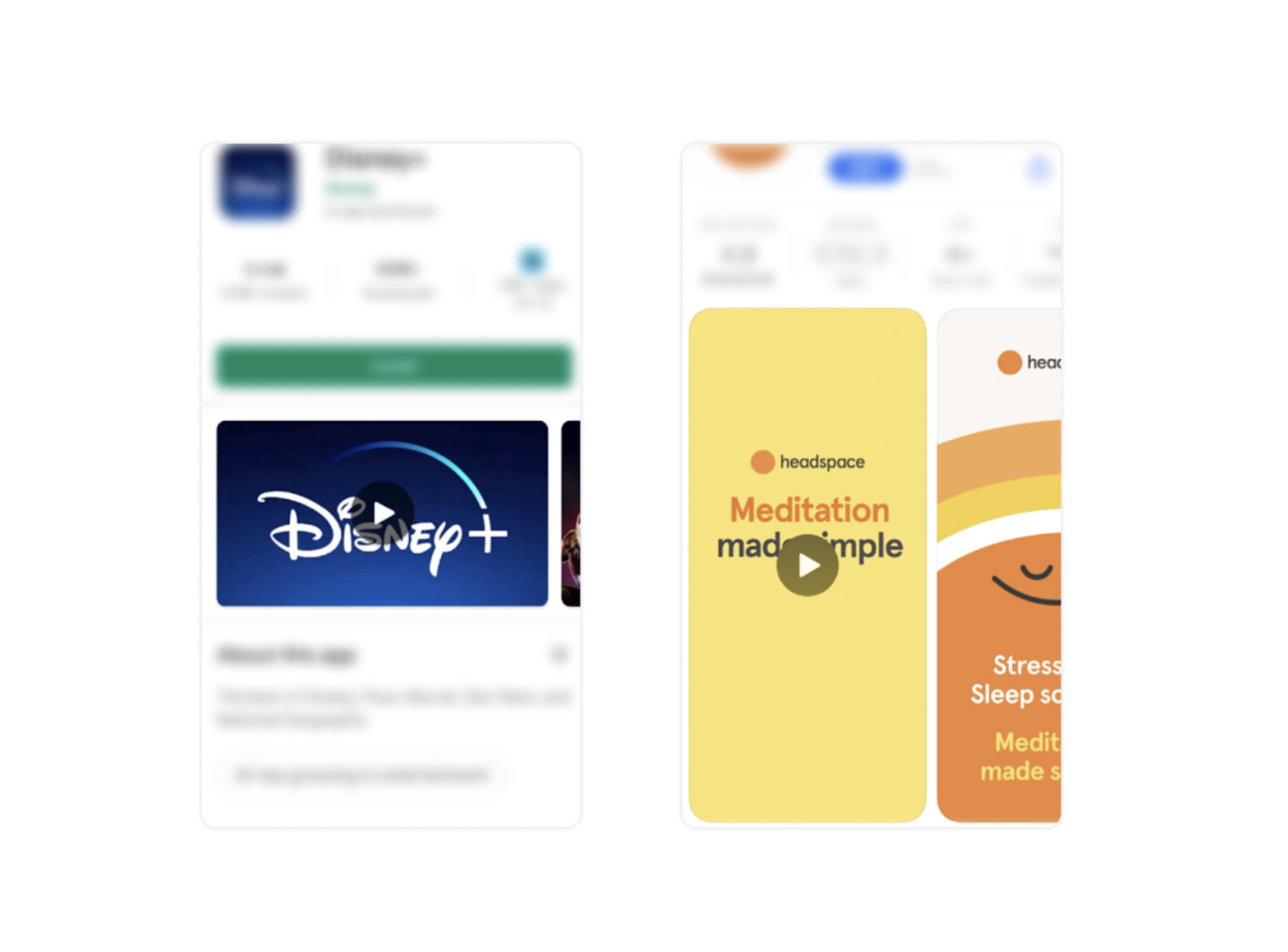 Google Playプロモーション動画（左）、App Storeプレビュー動画（右）。 