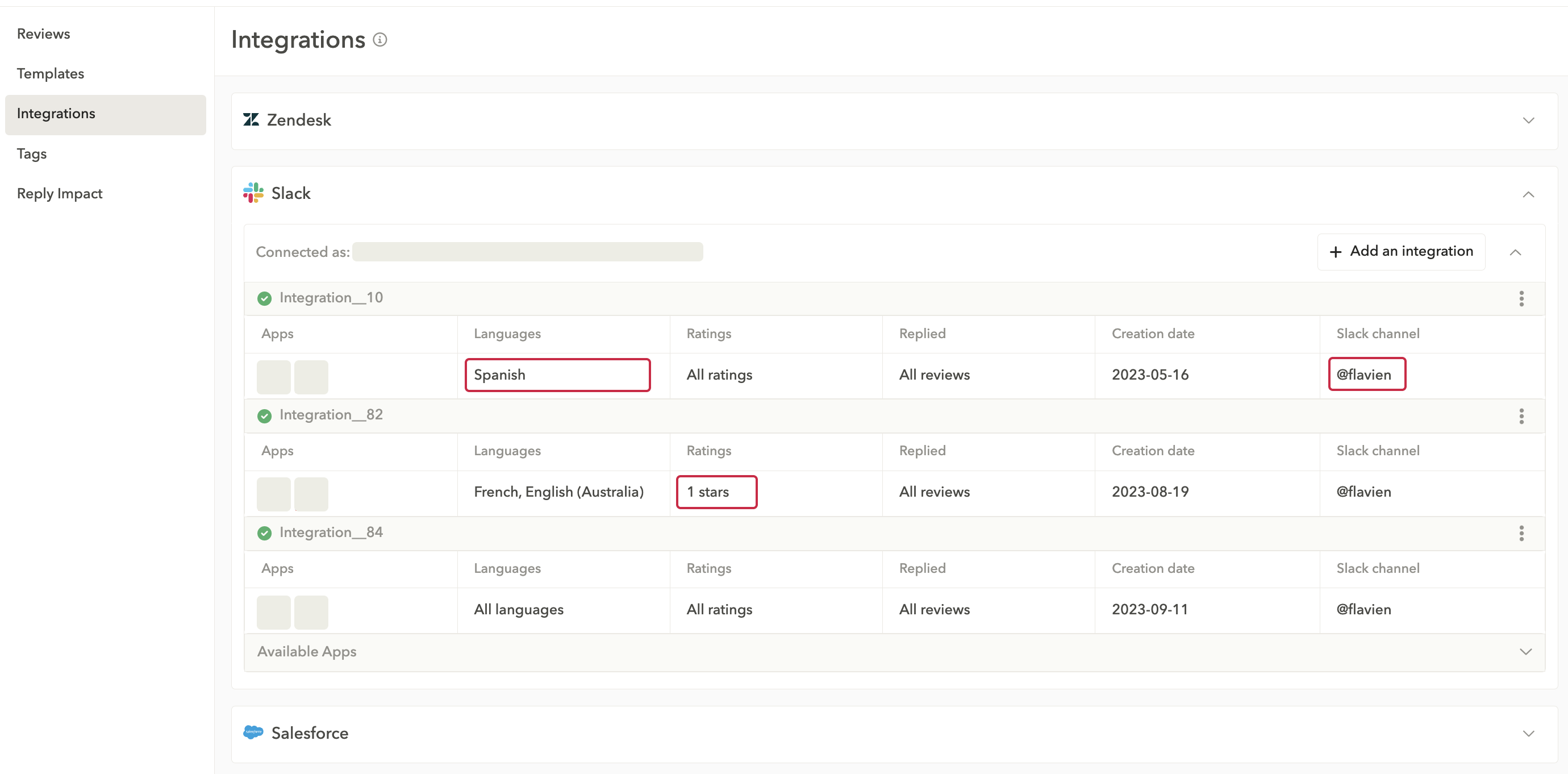 app reviews management - Integrate Zendesk, Salesforce &amp; Slack to centralize all your reviews in one platform