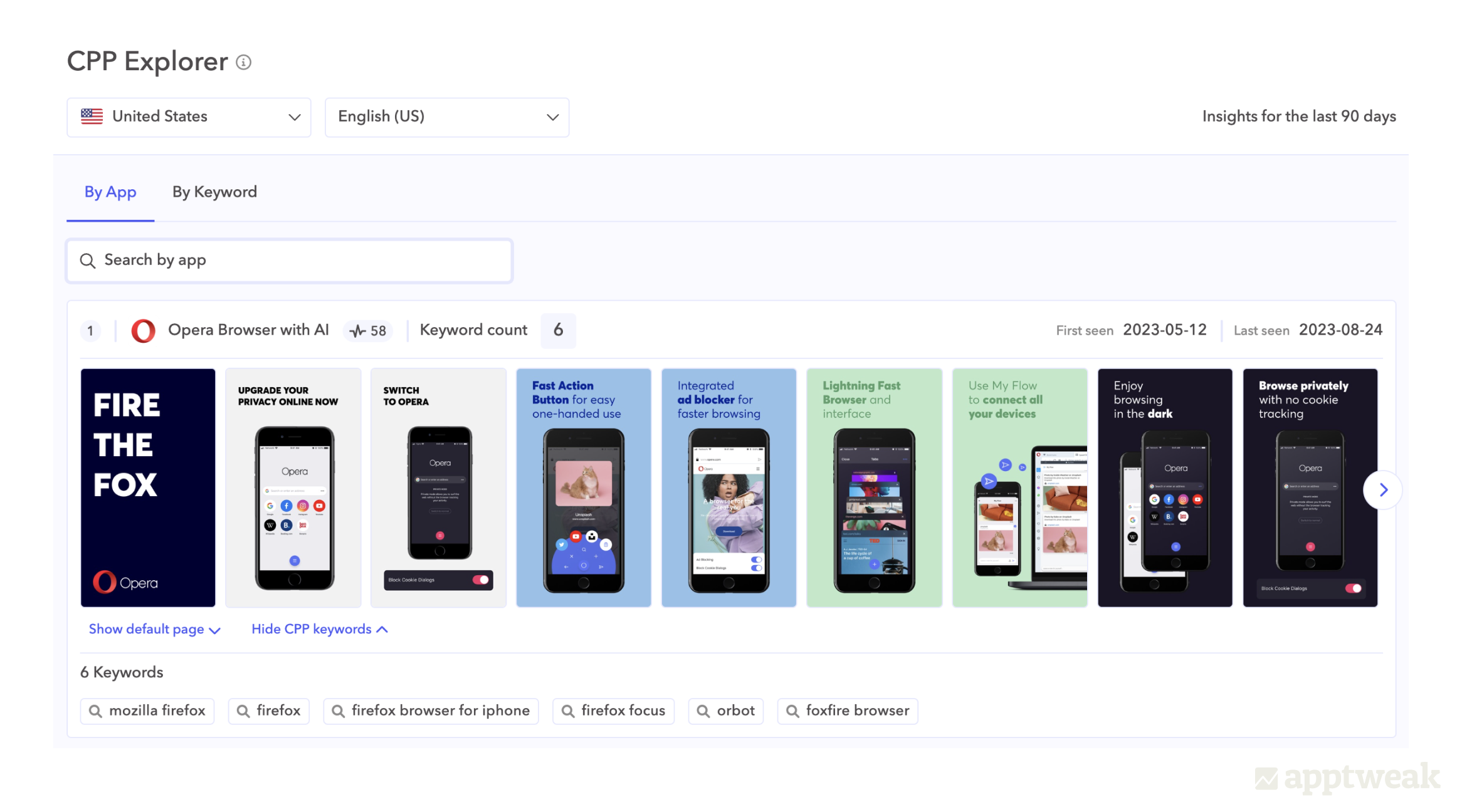 Discover new insights into your competitors app marketing strategies and view custom product pages for any app or keyword directly on AppTweak