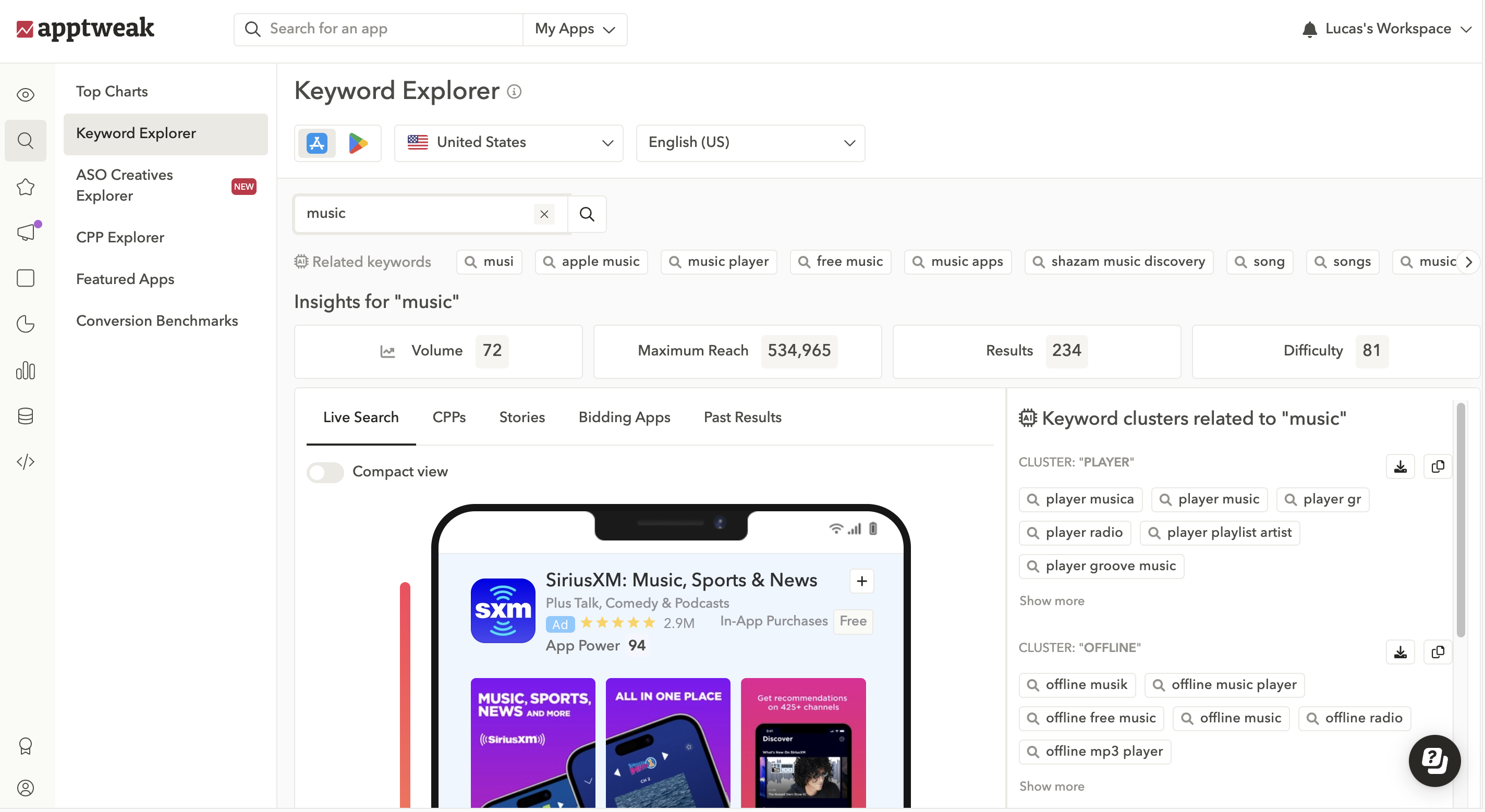 Gain valuable keyword insights with AppTweak's Keyword Explorer