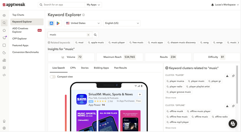 Gain valuable keyword insights with AppTweak's Keyword Explorer
