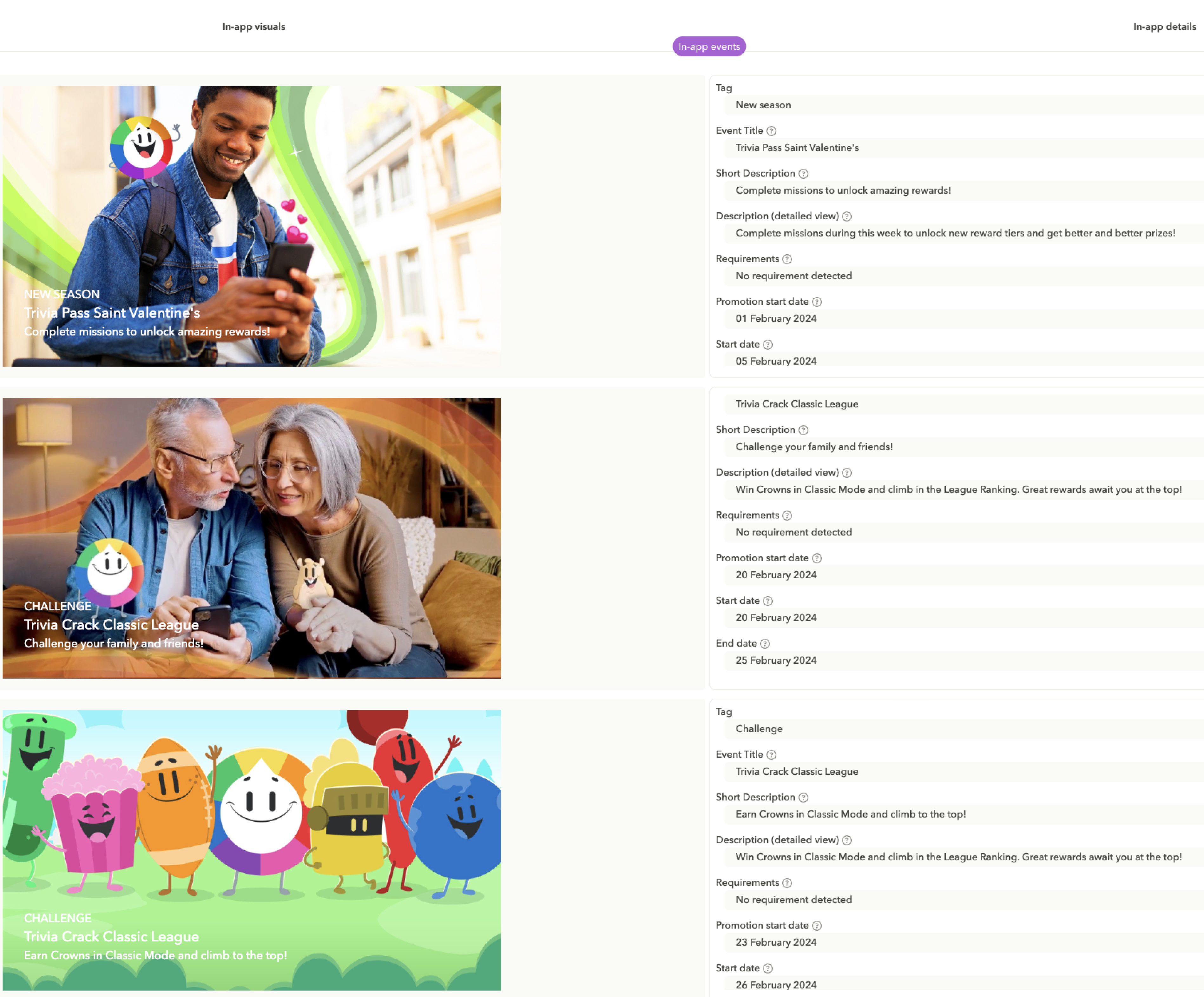Trivia Crack makes use of different event durations and types to increase its visibility on the App Store