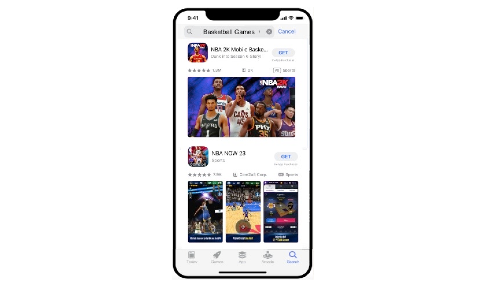 NBA 2K 以其强大的品牌影响力而闻名，选择直观而标志性的横向截图来传达其本质。另一方面，NBA Now 23 利用纵向截图来高效展示其关键游戏玩法、功能和独特优惠，旨在在竞争激烈的市场中建立知名度。