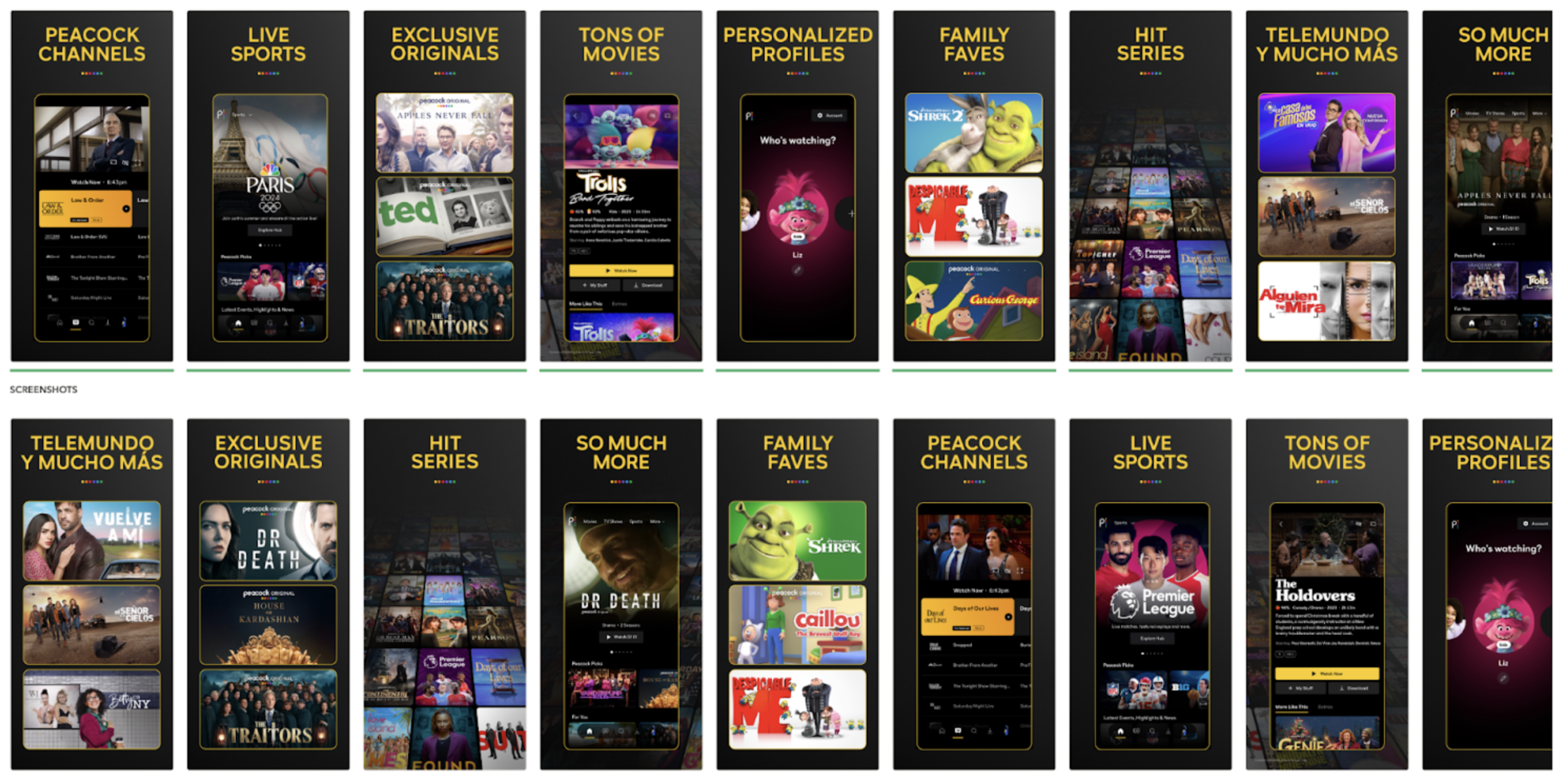 스트리밍 앱 Peacock은 다가오는 파리 하계 올림픽 중계를 홍보하기 위해 미국 App Store의 스크린샷을 업데이트했습니다.