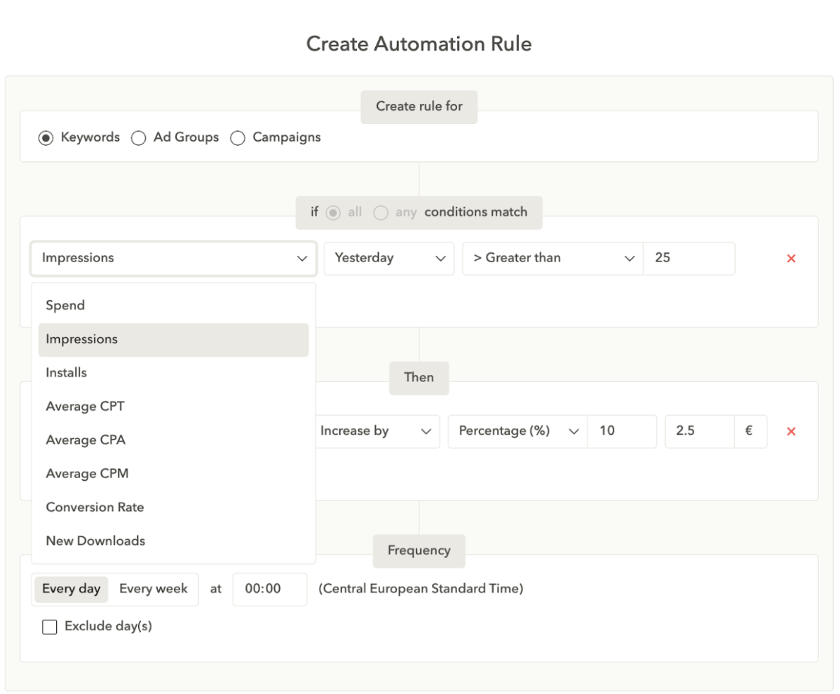 Build custom automation rules to scale your Apple Search Ads in AppTweak