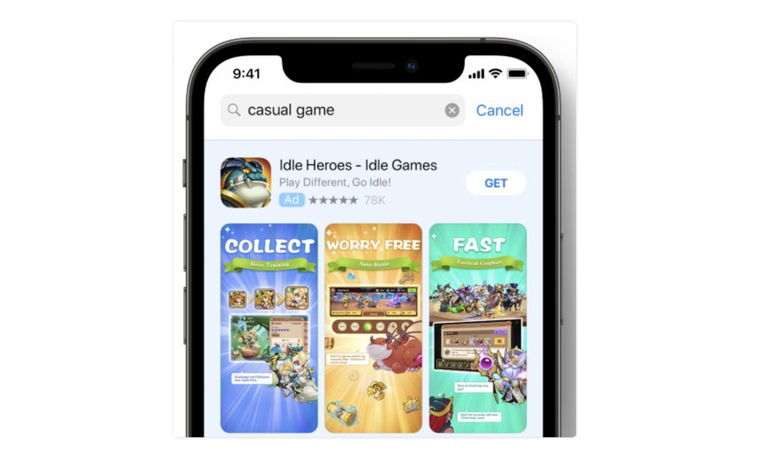 （《Idle Heroes》通过 Apple Search Ads 精准优化广告活动，有效提升了广告转化率。)