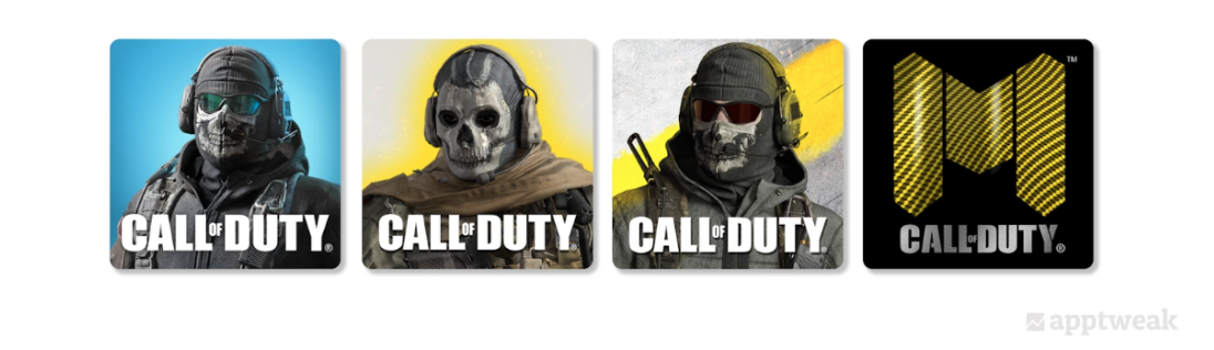 Call of Duty: Mobile 利用产品页面优化测试不同的创意方法，找出哪种方法最能转换。 来源：AppTweak