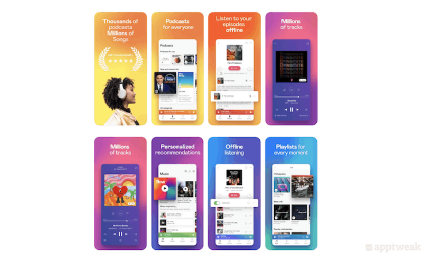 Deezer的自定义产品页面与App Store（US）上的默认产品页面的对比。