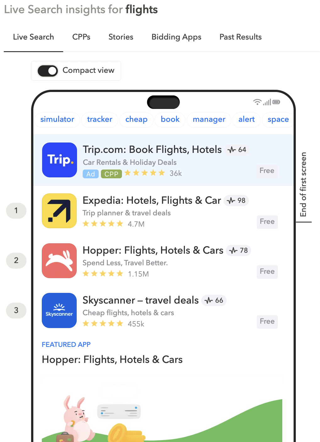 App store keyword research - Use Live Search to identify keyword relevancy