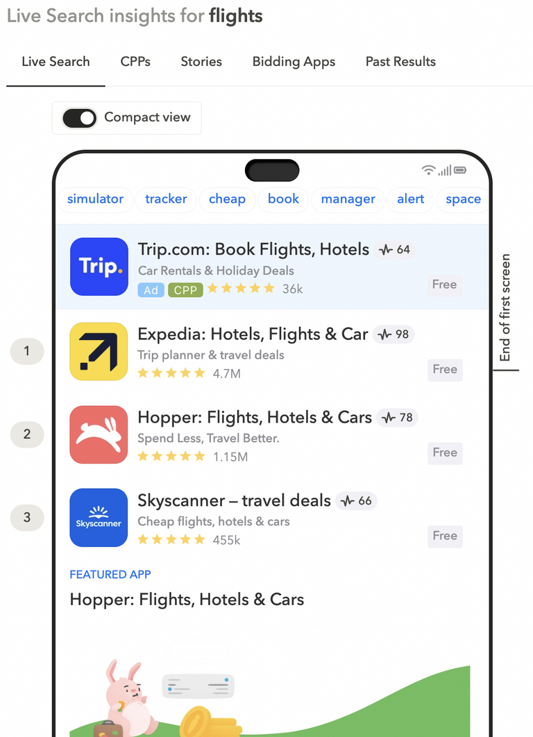 App store keyword research - Use Live Search to identify keyword relevancy