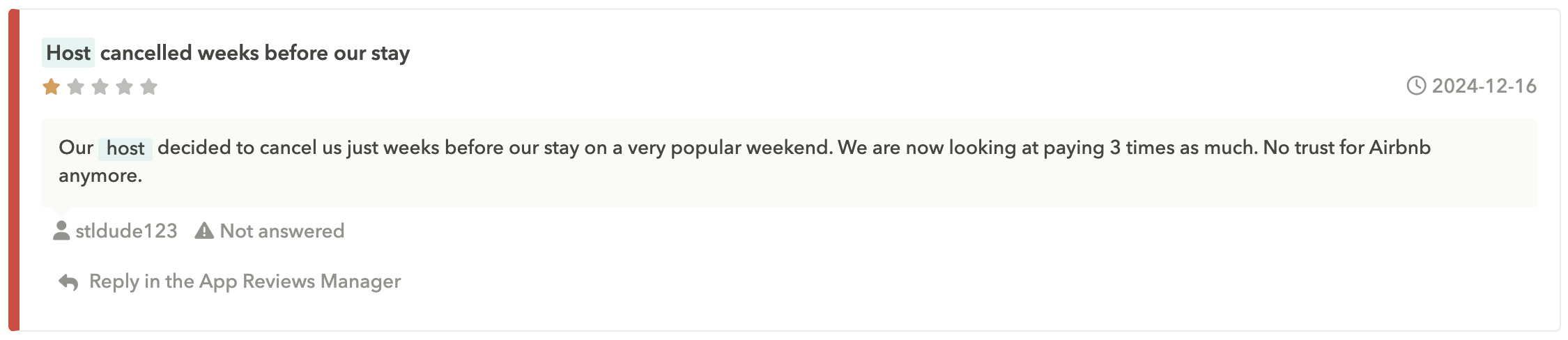 Negative app reviews left for an app, that are not about the app itself