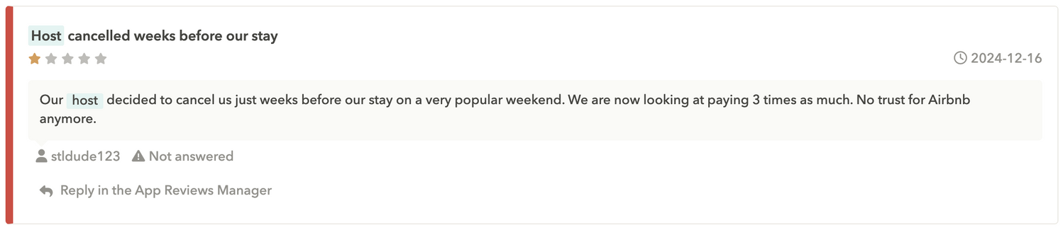 Negative app reviews left for an app, that are not about the app itself