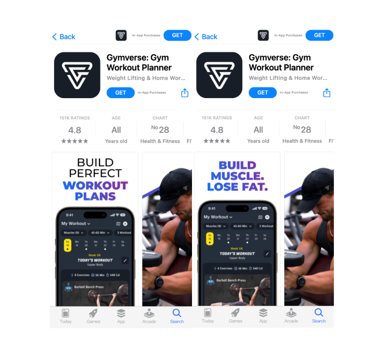 Pages produits personnalisées de l'application de fitness Gymverse