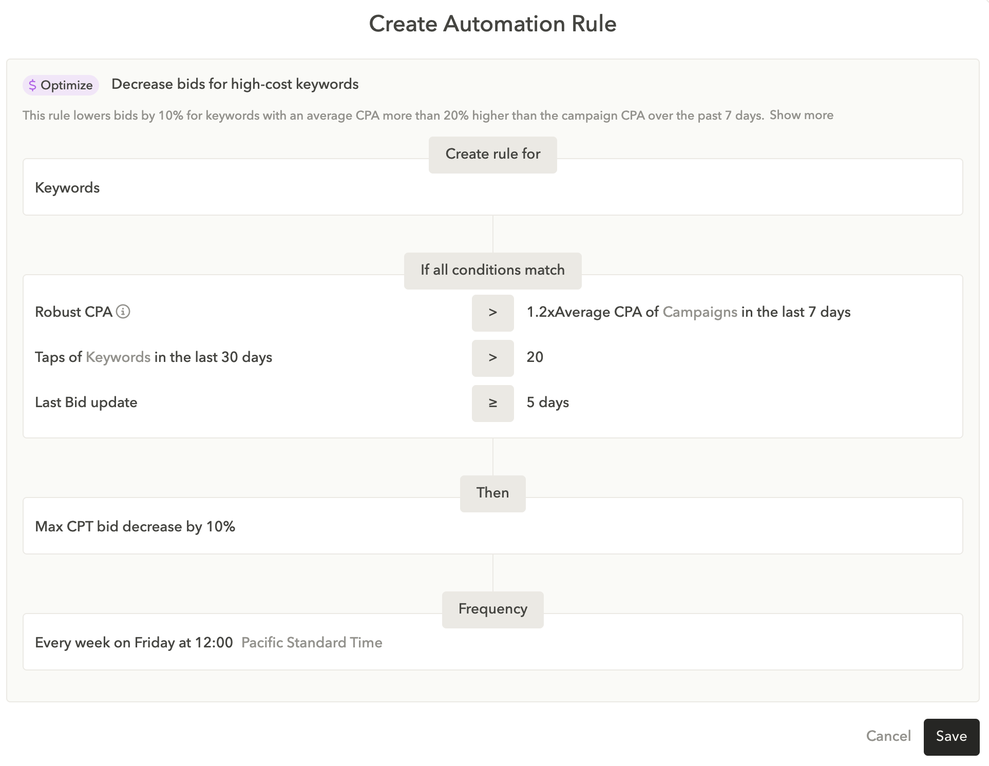 Bid automations in AppTweak’s Apple Search Ads Manager