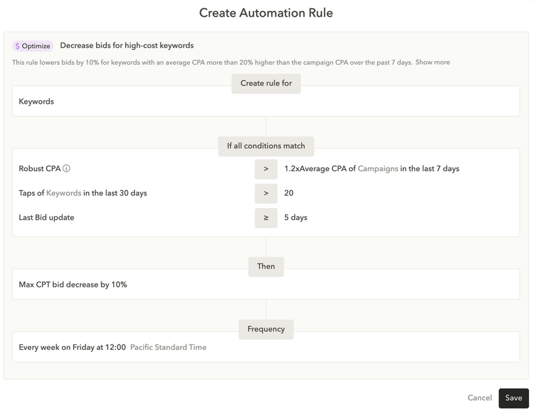 Bid automations in AppTweak’s Apple Search Ads Manager