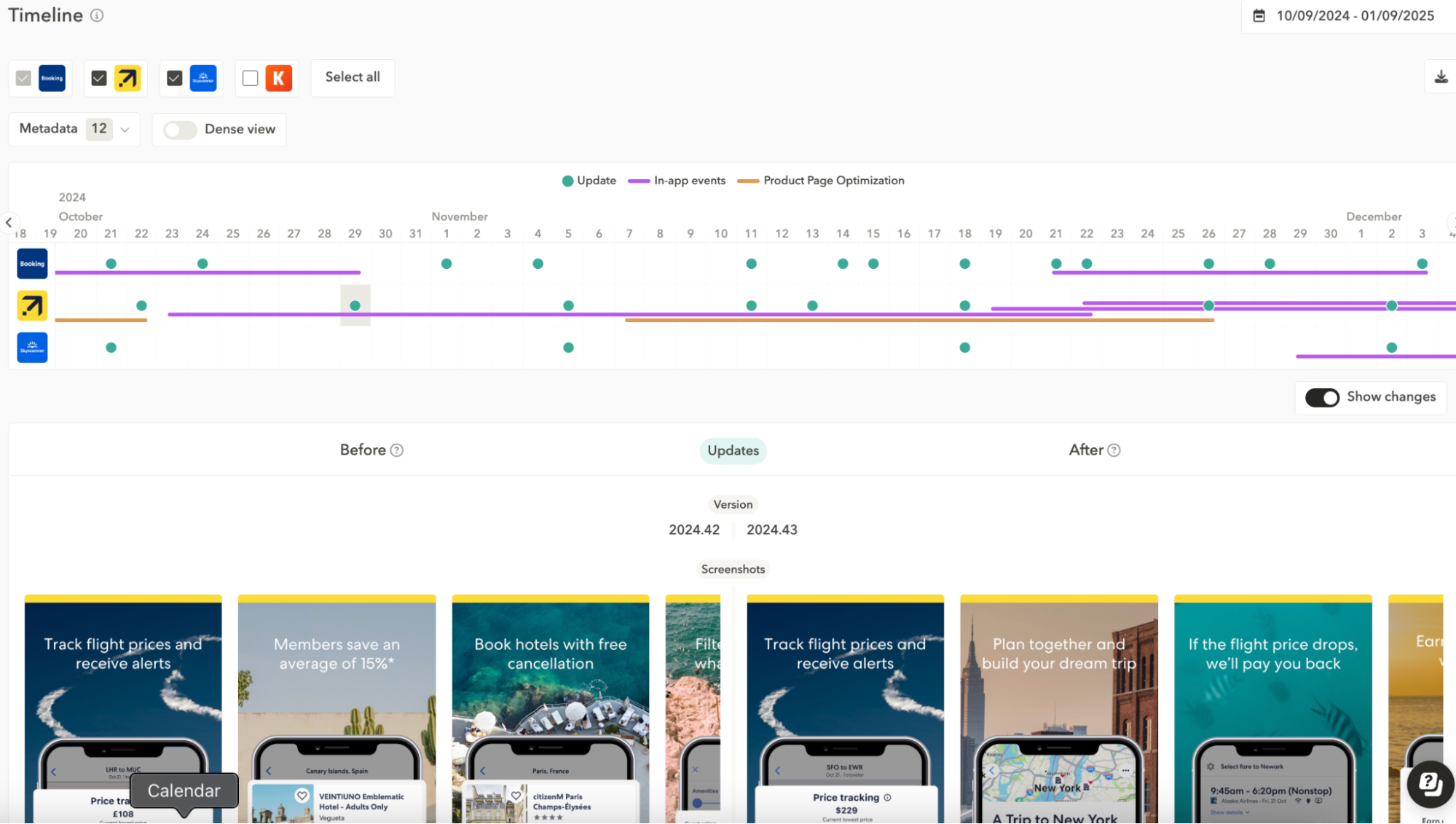 ASO (app store optimization): view competitors' medatada updates in AppTweak's ASO timeline feature 