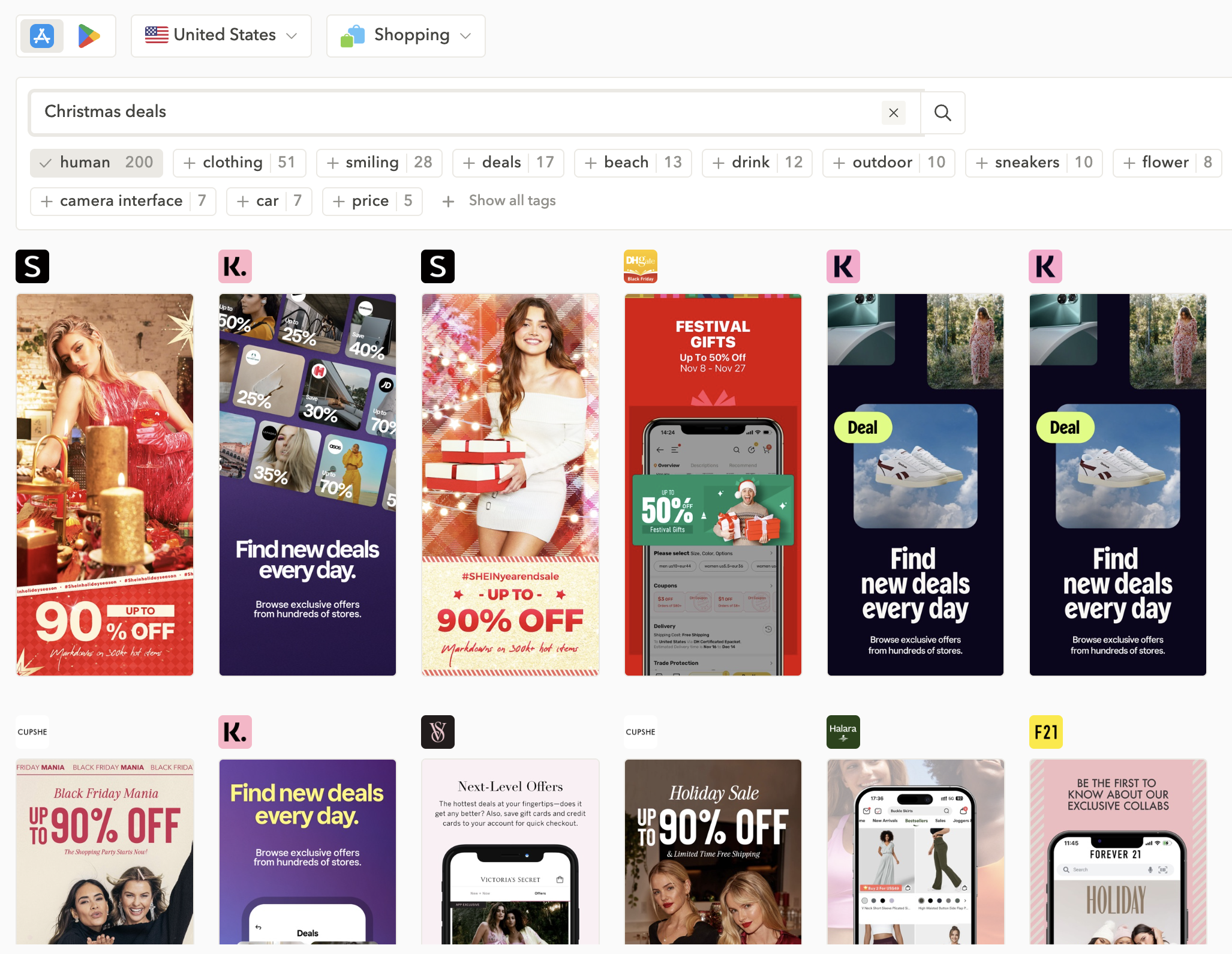 Explore an entire database of app store screenshots with the AI Screenshot Library, with smart AI tags to uncover niche trends and inspiration in seconds