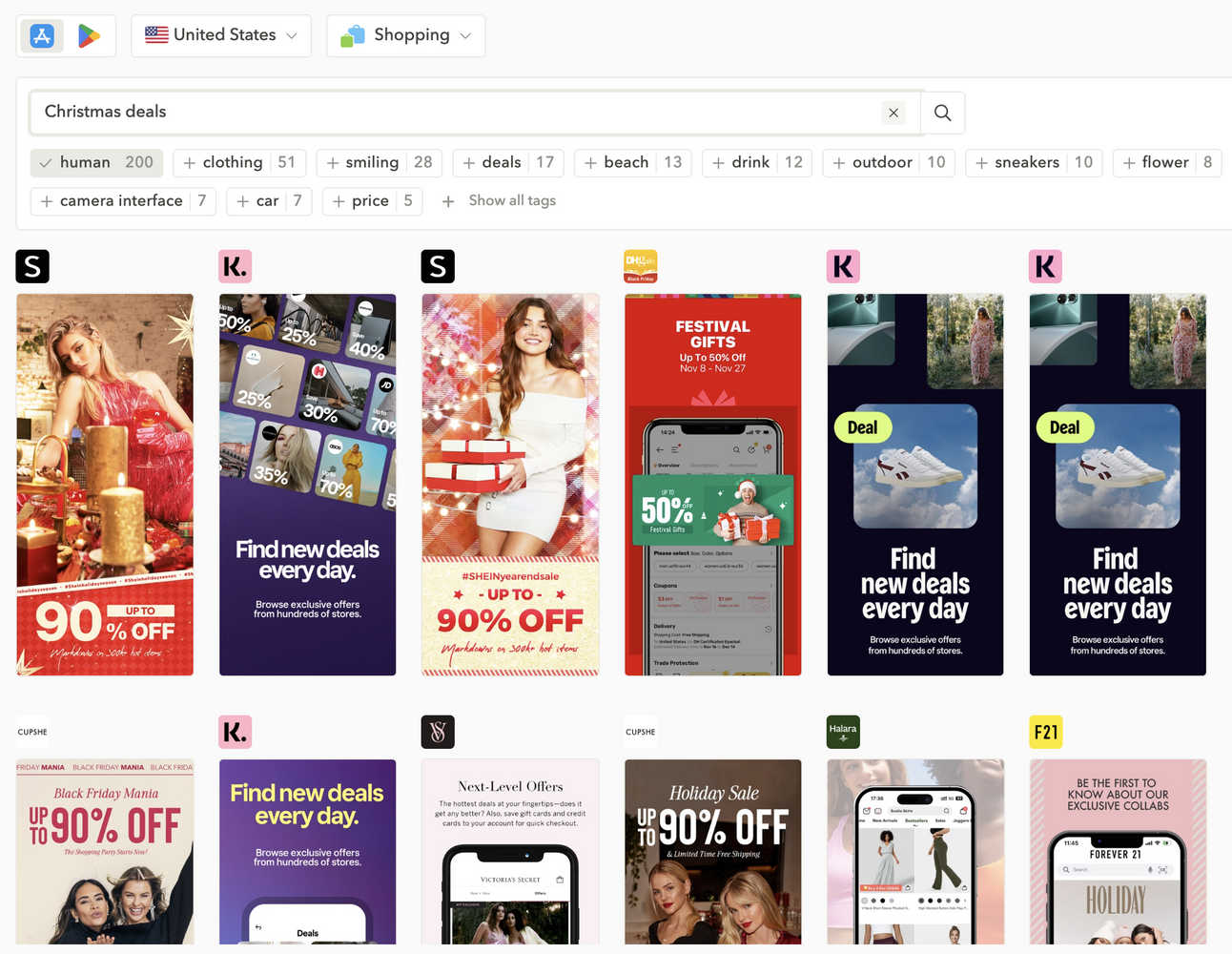 Explore an entire database of app store screenshots with the AI Screenshot Library, with smart AI tags to uncover niche trends and inspiration in seconds