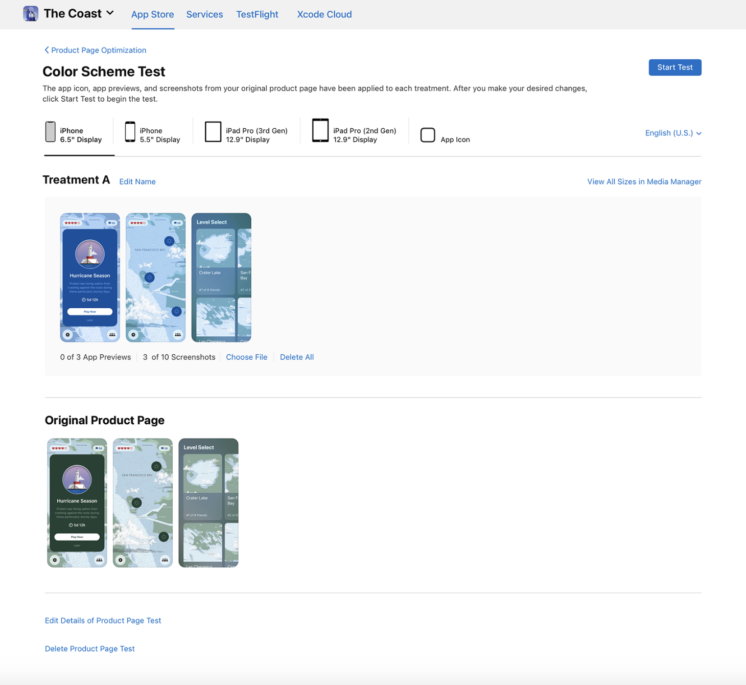 来自 Apple 的示例 about 如何在 App Store 控制台中设置 A/B 测试。