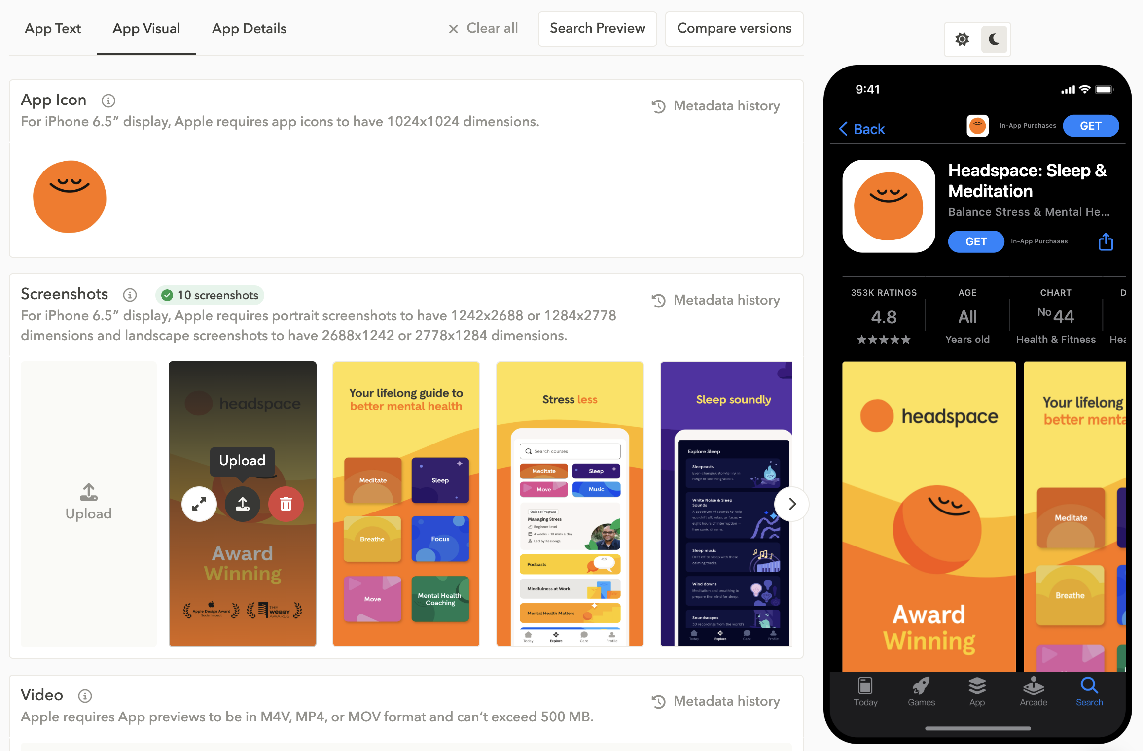 AppTweak 的 应用页面预览 允许您在 A/B 测试上线之前对其进行审核。