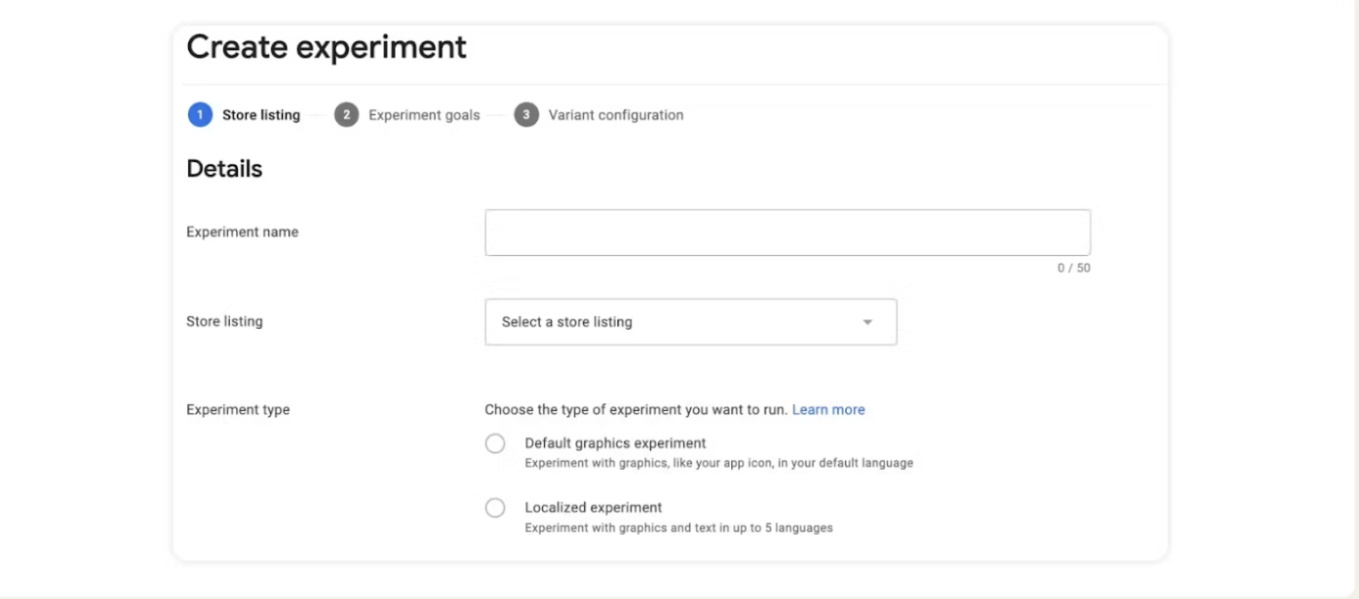 在您的商店列表的“实验”部分中运行您的 A/B 测试。来源:Google Play控制台