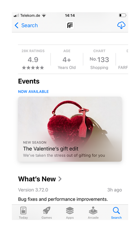 Changement d'interface pour les événements in-app avec le bouton obtenir qui n'apparaît plus pour les visiteurs du magasin qui n'ont pas la app installée