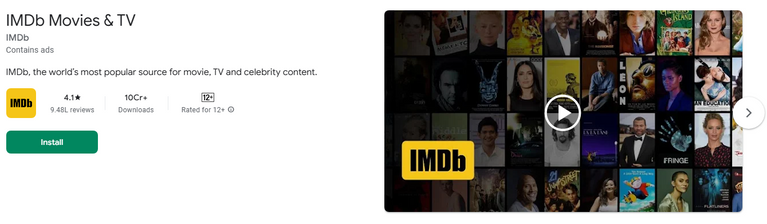 App preview videos: example of IMDb on Google Play which features a trailer video
