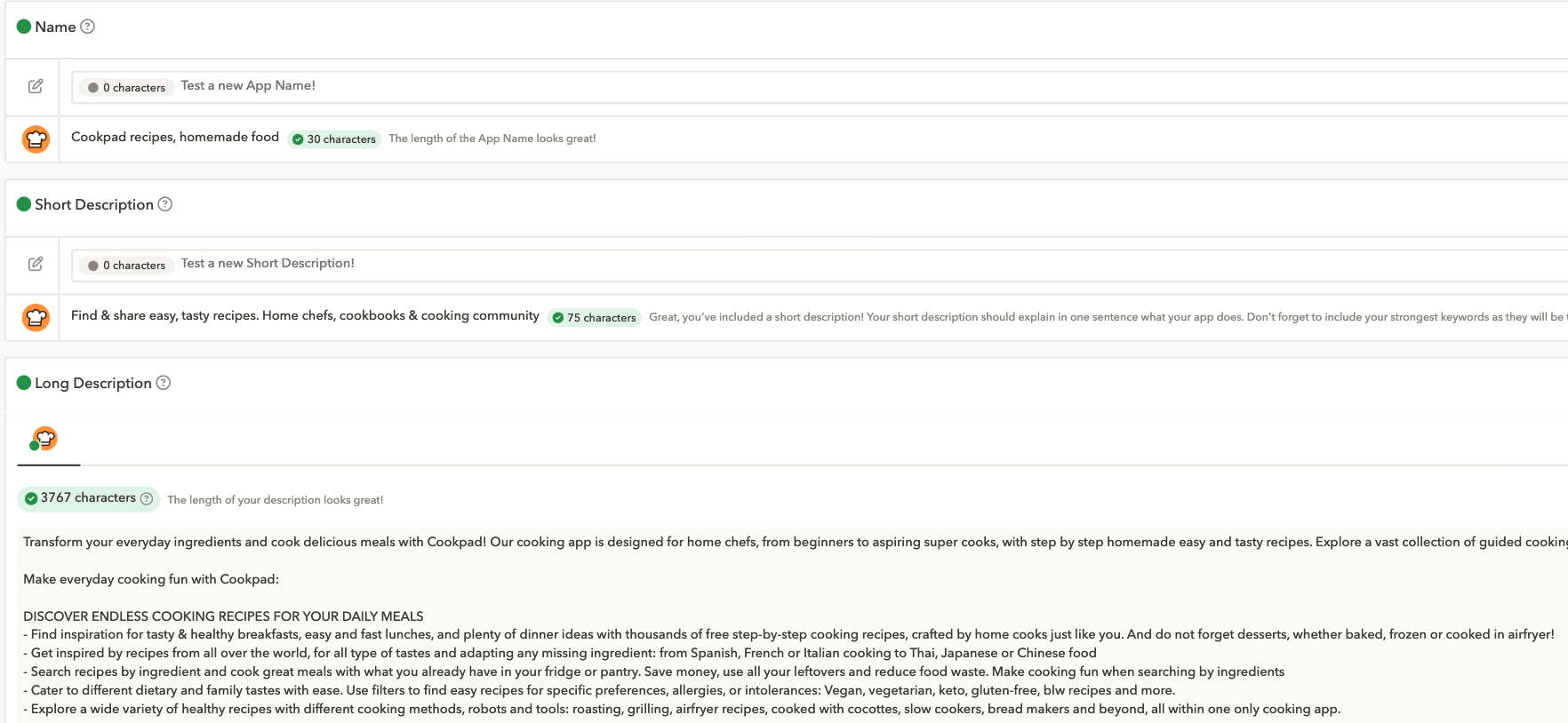 Google Play Store ASOはAppTweakで実行できます。これはCookpadの例です。