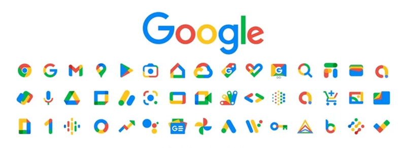 (アプリの) アイコンのデザイン例:Googleアプリのビジュアルシステム