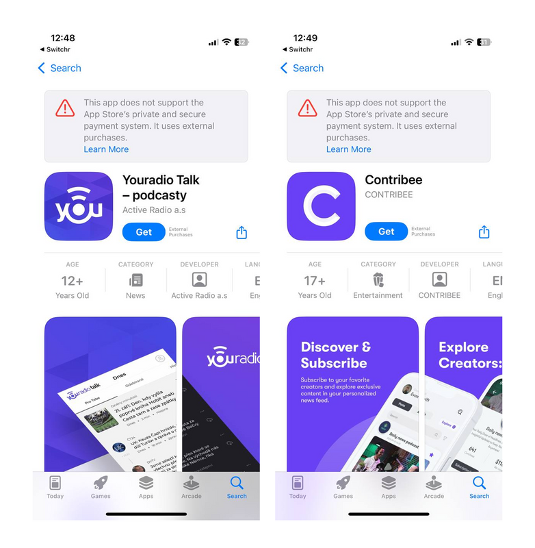 Le App Store a commencé à afficher des avertissements in-app pour les illimitées utilisant des liens de paiement tiers dans l'UE.