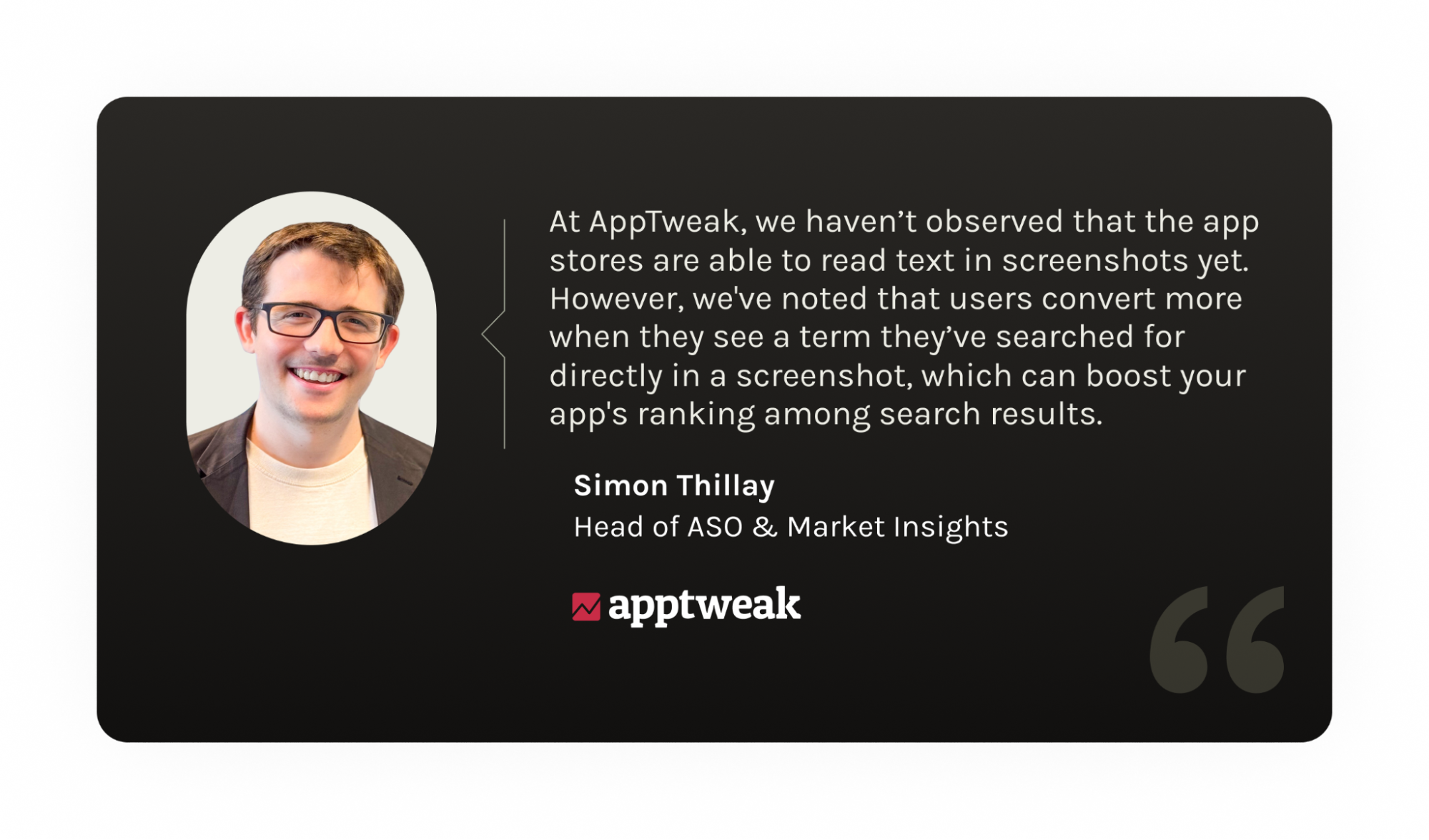Quote from Simon Thillay - keywords in app screenshots