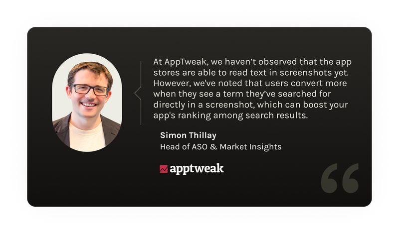 Quote from Simon Thillay - keywords in app screenshots