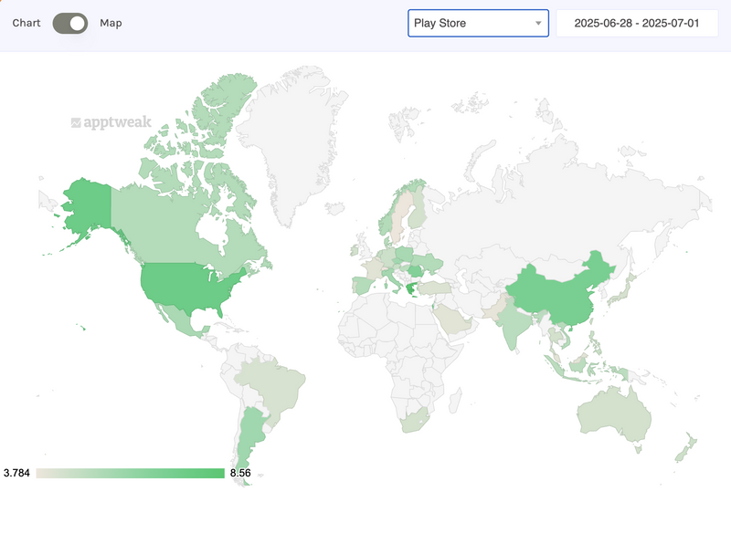Carte des changements d'algorithme de AppTweak (28 juin - 1er juillet) - Google Play
