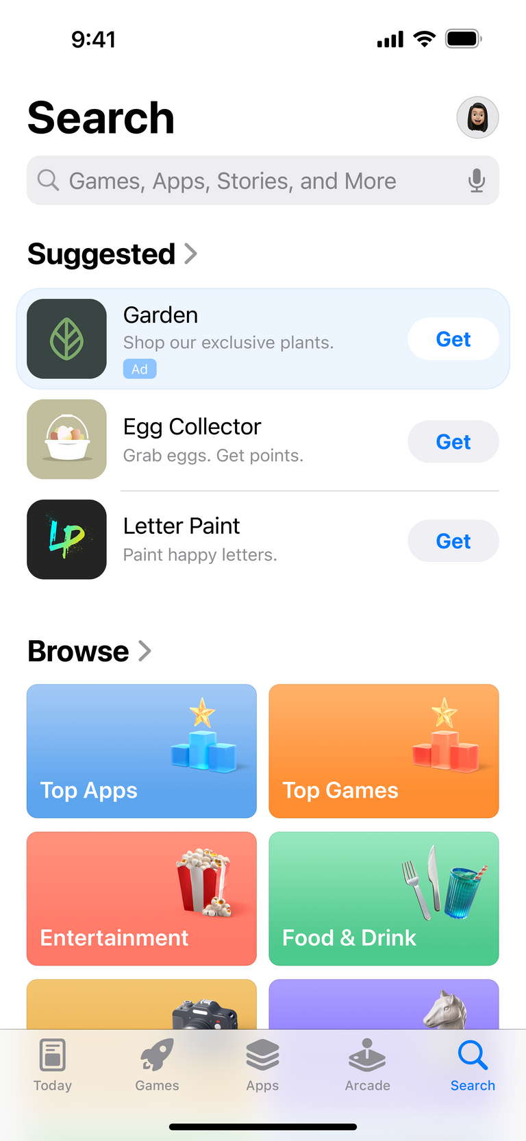 Apple Ads Search tab: Run ads in the Search tab to connect with users before they enter a search