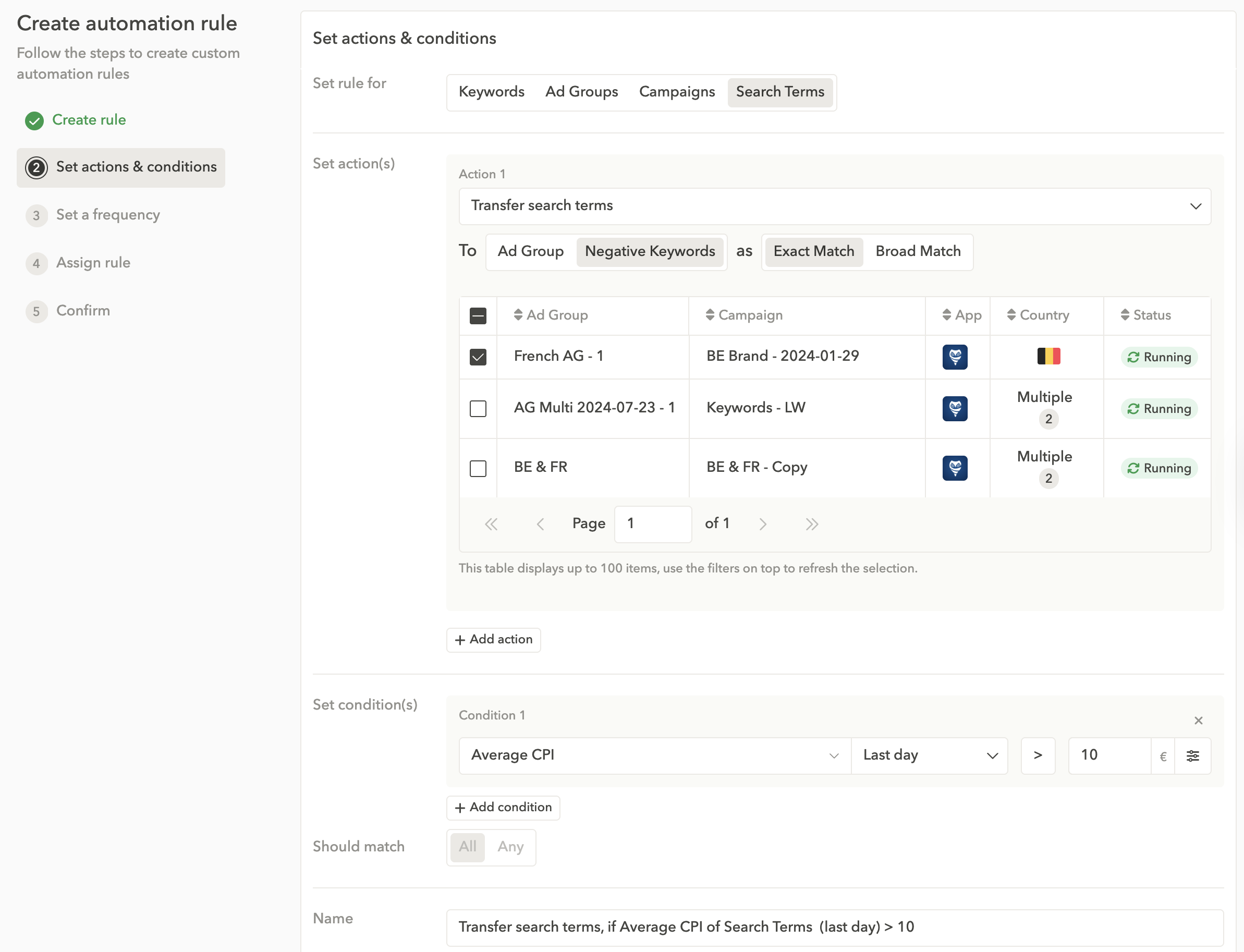 Apple Ads automation - Search term automation on AppTweak