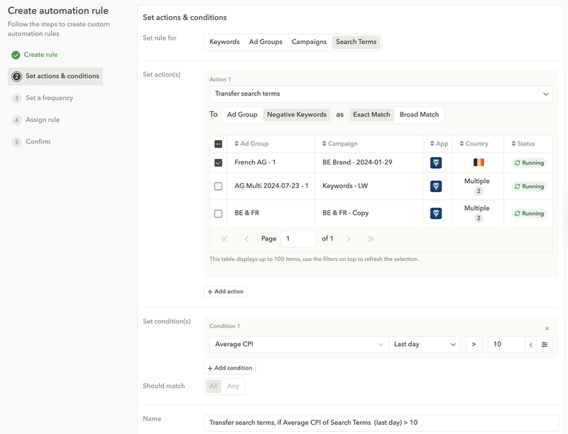 Apple Ads automation - Search term automation on AppTweak