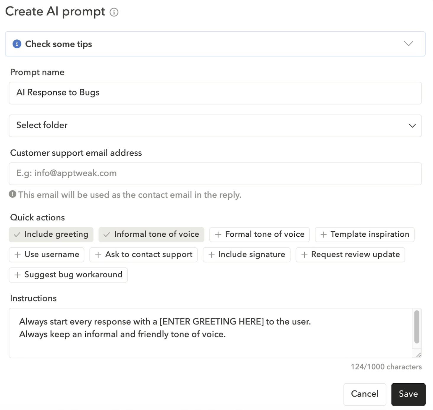 App store reviews - Create and customize prompts with AI to rely quickly while maintaining your brand voice