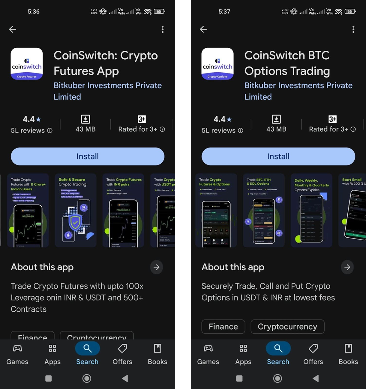 Coinswitch crypto app used AppTweak to research CSLs 